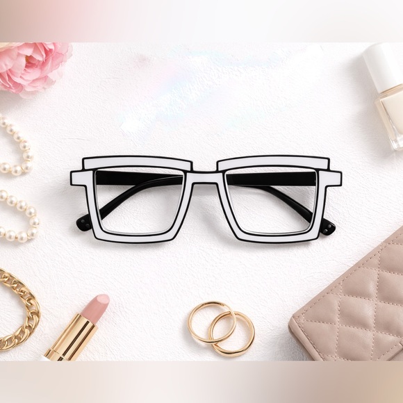 White & Black Cyberpunk Rectangular Glasses | Y2K Retro Anime Style Frames - Picture 2 of 9